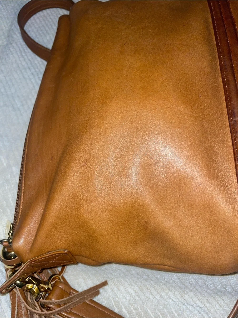 Tiganello Leather Crossbody Shoulder Bag with Tassel - Brown